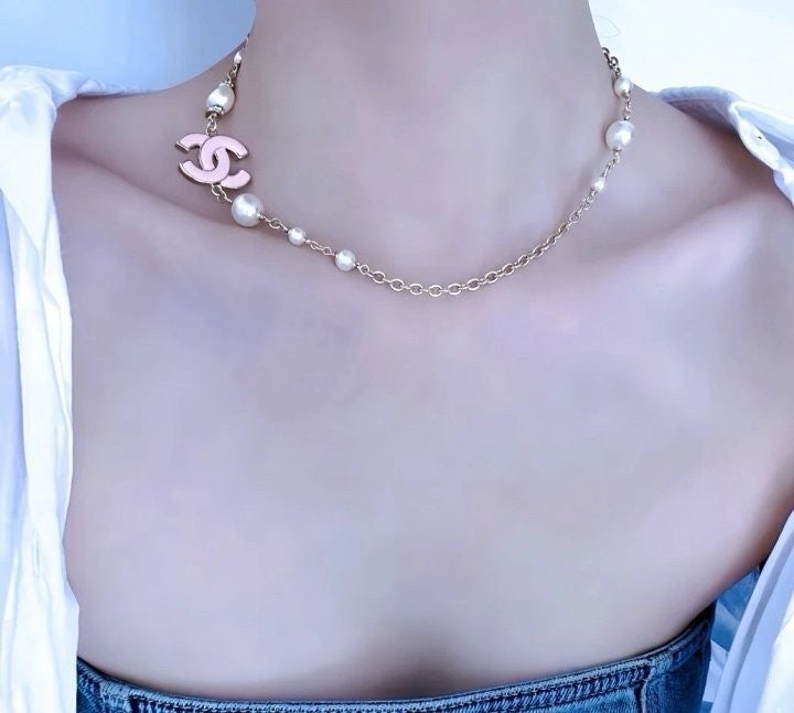 💕 샤* 로고에나멜 진주 네크리스 목걸이