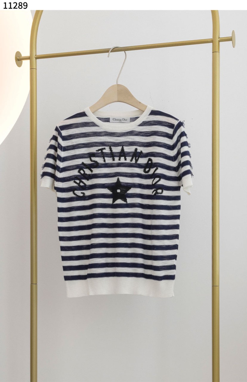 #디올 [Christian Dior] 저지 스트라이프 로고 니트 반팔티셔츠 신상입고💢 #상의 #니트 #11289