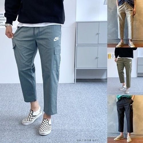 💕 나** 자수 로고 린넨 스판 건빵 와이드 팬츠