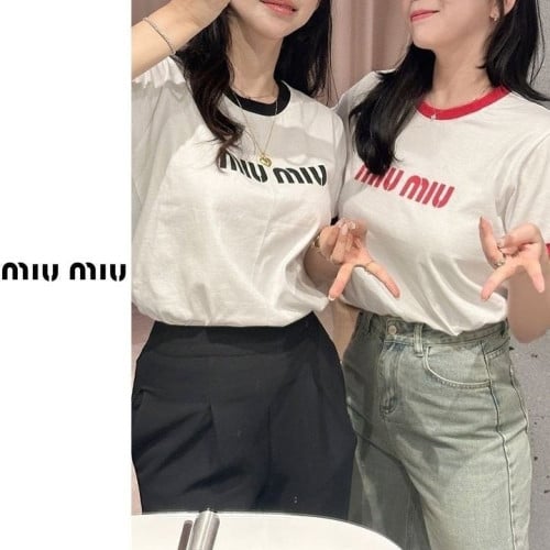 💕 미*** 배색 레터링 티셔츠