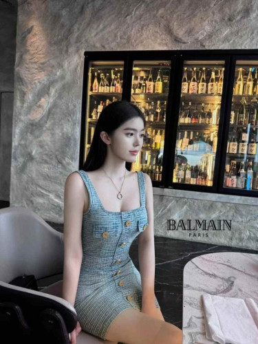 💕 발* 로고패턴 데님 민소매 원피스