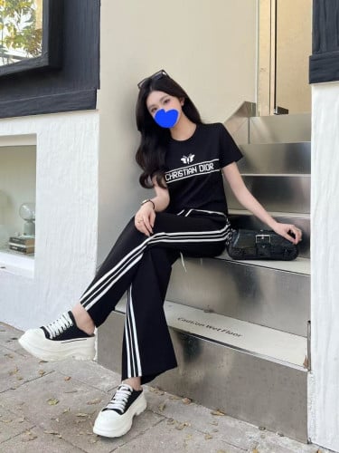 💕 디* 수입고급 블랙 로고 반팔티셔츠 & 트랙팬츠 세트