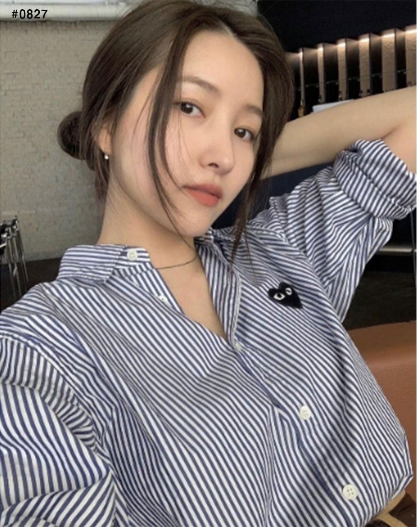 💕 꼼* 블랙 하트 스트라이프 셔츠