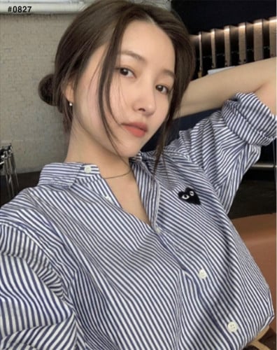 💕 꼼* 블랙 하트 스트라이프 셔츠