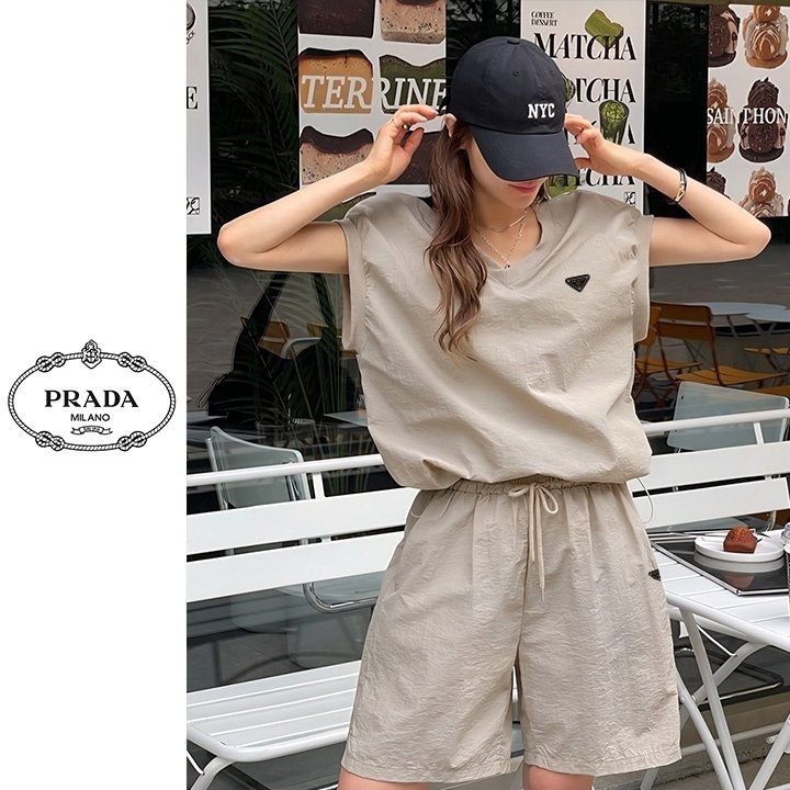 PRD  브이넥 패치 나시 팬츠 세트