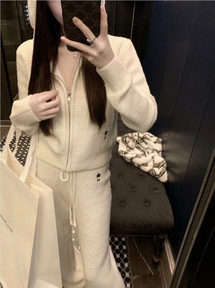 💕 디* 별 자수 후드 니트 셋업