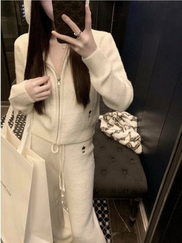 💕 디* 별 자수 후드 니트 셋업