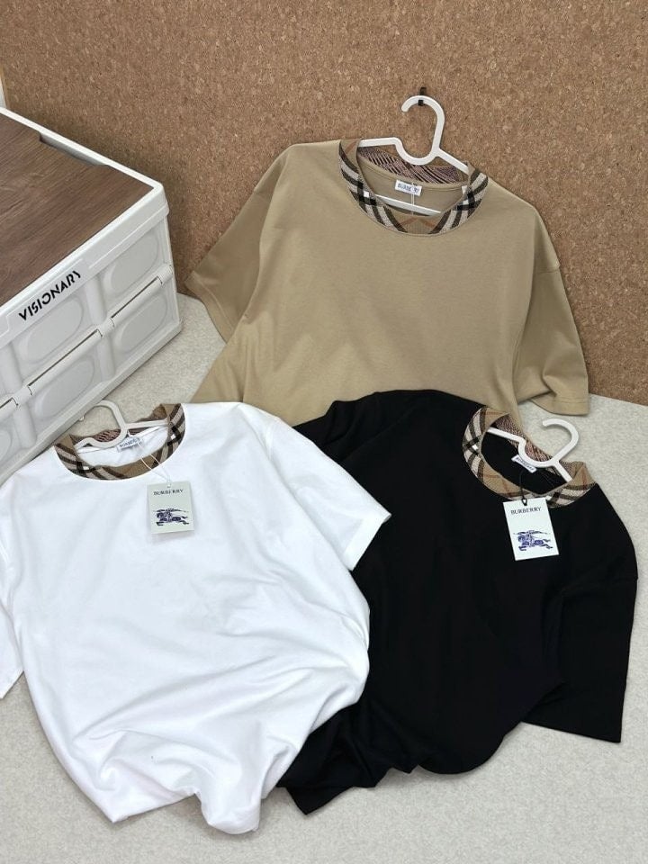 💕 버** 25 체크 라운드 반팔티셔츠 - 수입