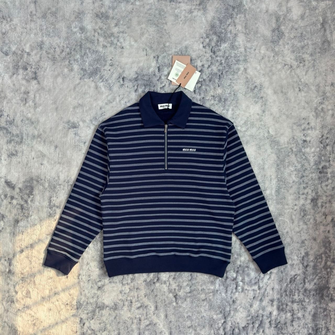 •미우미* 25 스트라이프 지퍼 폴로 셔츠 - 수입