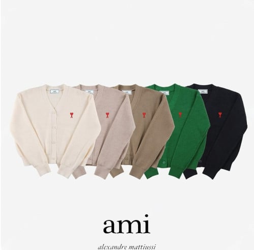 AM 브이넥 하트로고 우먼 가디건<