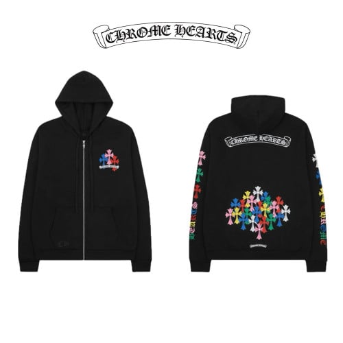  크*하* 멀티 컬러 크로스 후드집업(블랙)