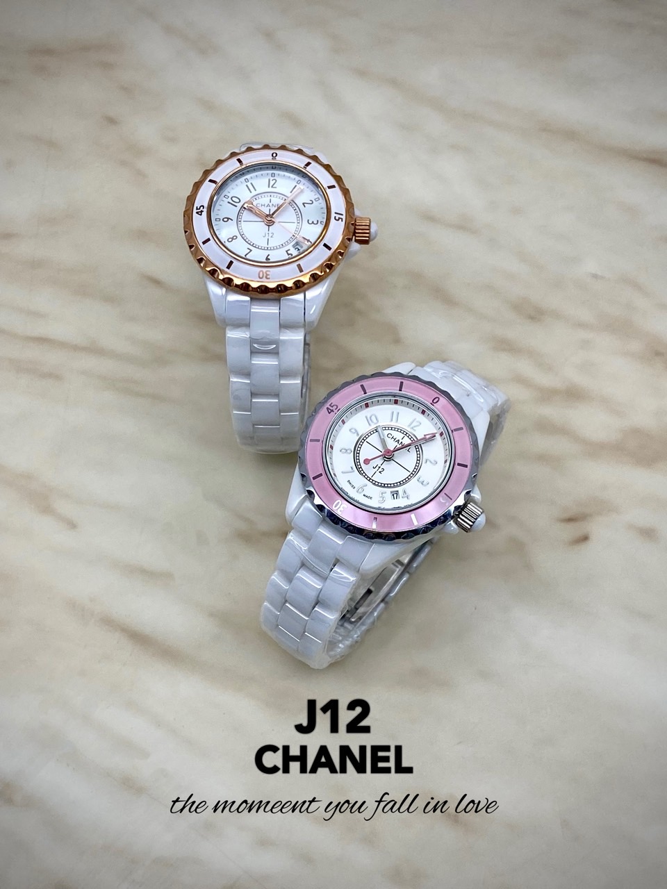 샤* J12 핑크.골드베젤 화이트다이얼