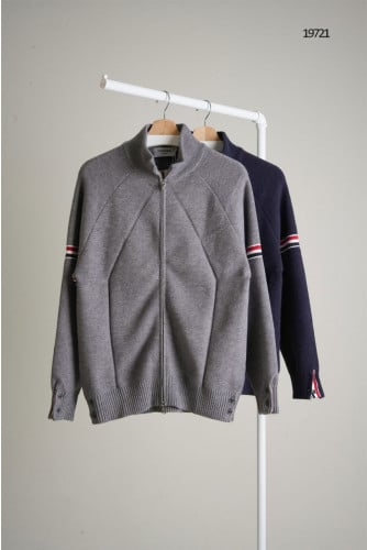 🔆 [THOM BROWNE] 톰브라운 코튼 삼선라인 케이블 니트 풀집업 자켓🔆