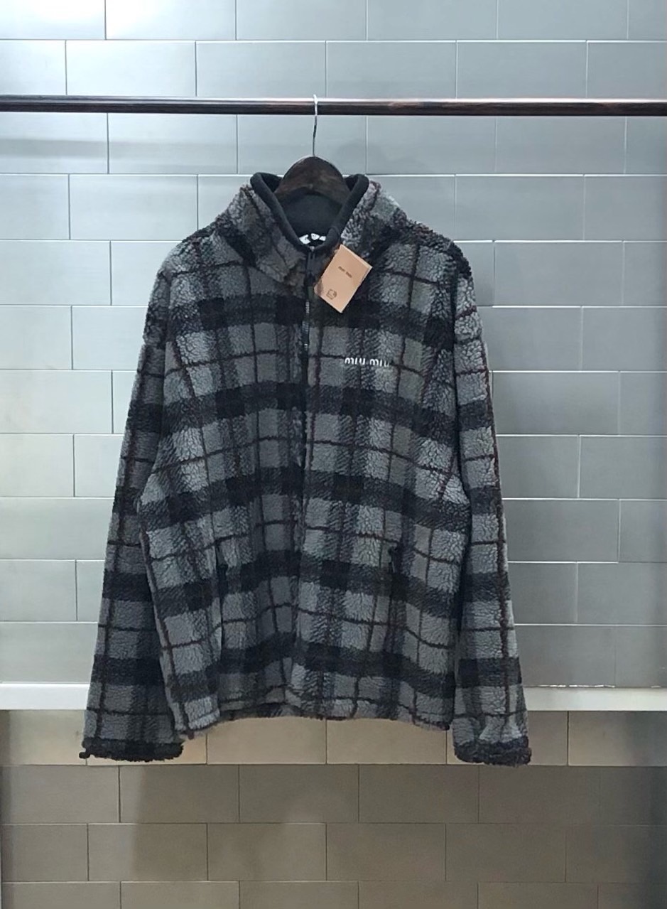 MIUMI* 체크 플리스 집업 자켓