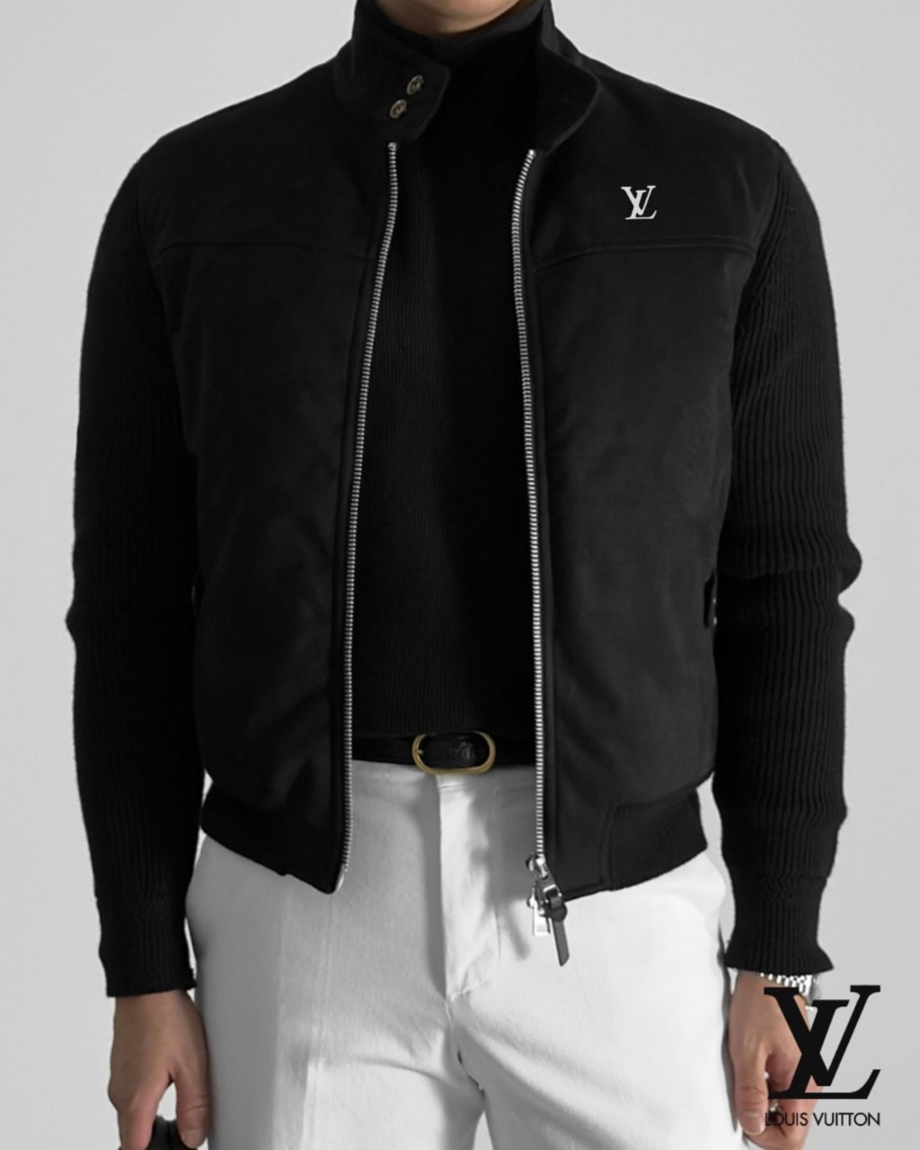 LV 자수로고 헤링턴 덕다운 스웨이드패딩