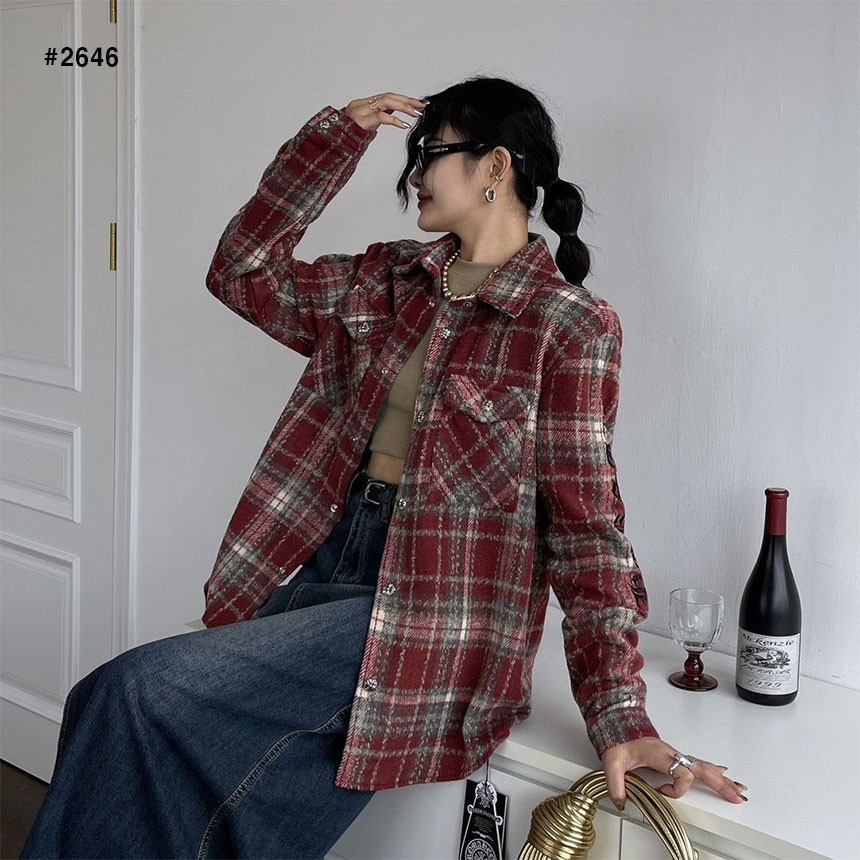 🍀 [Chrome Hearts] 크롬하츠 크로스 세메터리 레더패치 체크 셔츠 🍀