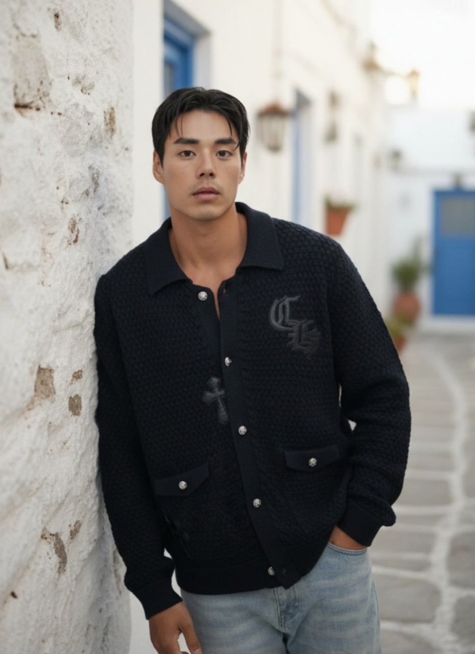 크VVV 크로스 레더패치 와플 울가디건➡️수입최*고급