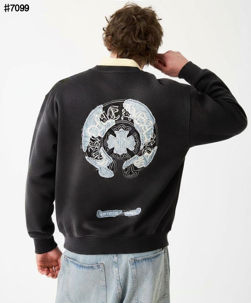 🍀 [Chrome Herts] 크롬하츠 빈티지 데님 패치 홀스슈 가먼트다잉 맨투맨 풀오버 🍀