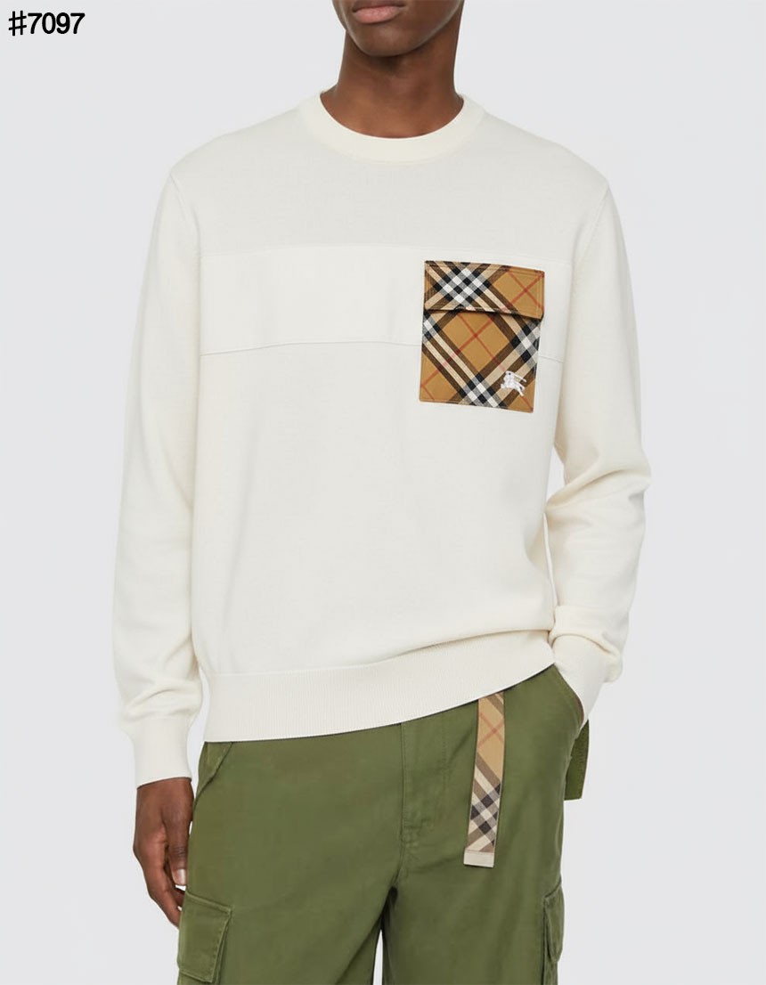 🍀 [BURBERRY] 버버리 체크 라벨 메리노 울 하이브리드 니트 풀오버 🍀