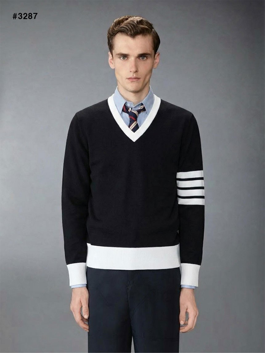 🍀 [THOM BROWNE] 톰브라운 밀라노 4바 V넥 울 니트 🍀