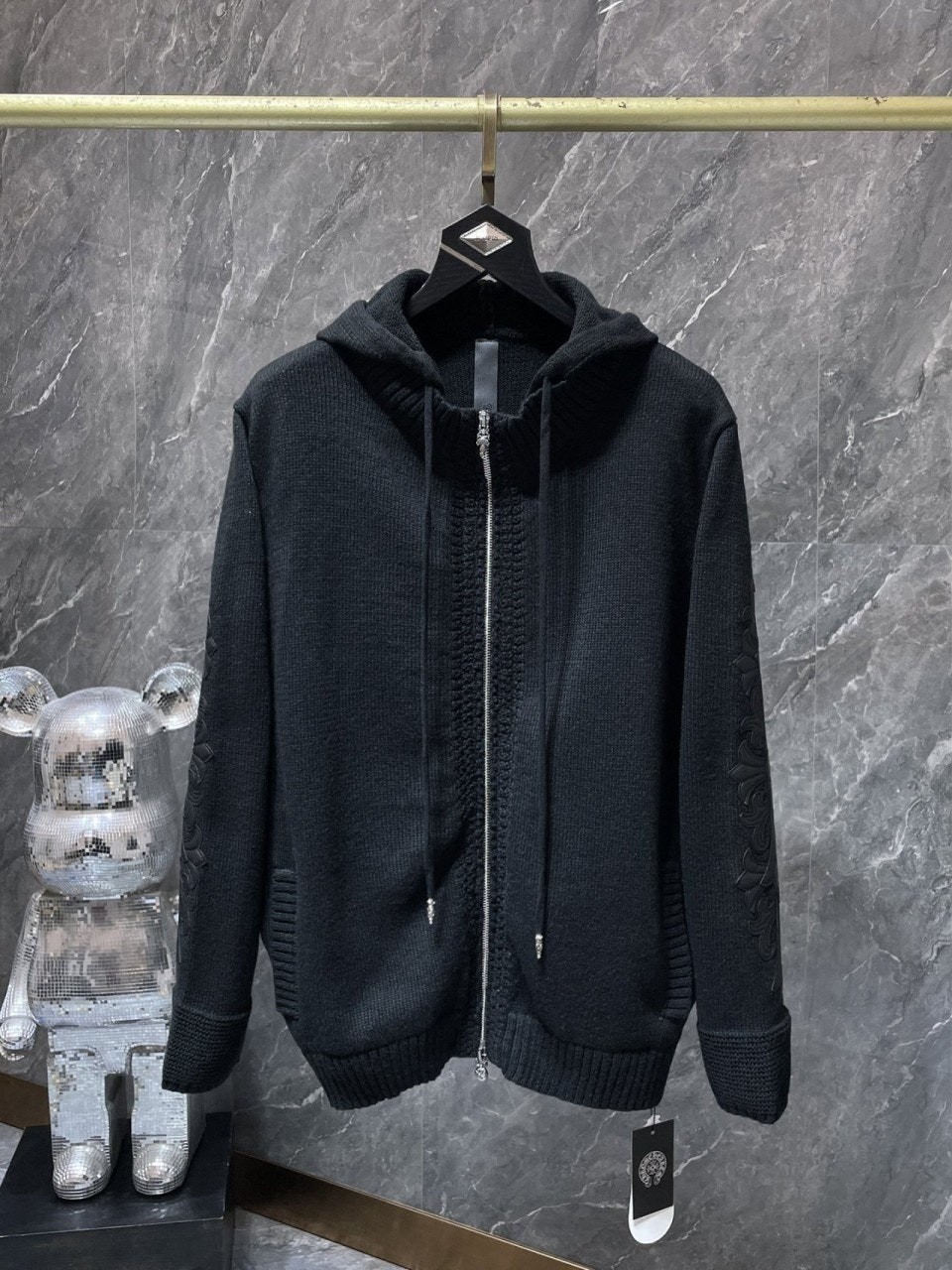 💕 크* 가죽패치 니트 후드 집업