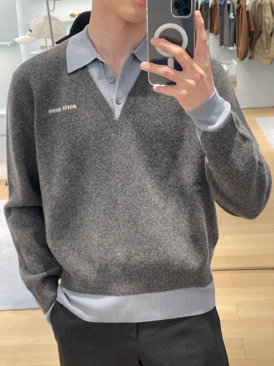 •미우미* 26 페이크 레이어드 울 폴로 스웨터 - 수입