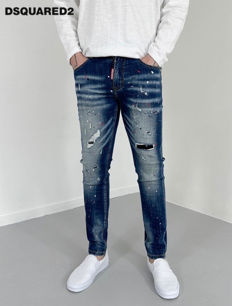 💕 디**** 페인팅 데미지 워싱 청바지