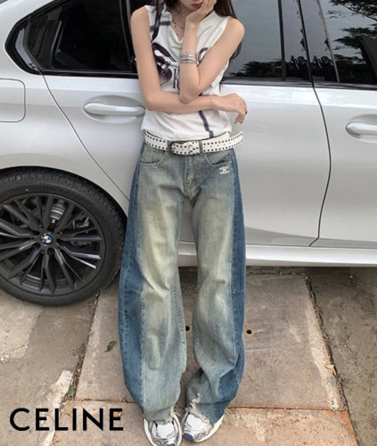 💕 셀** 트리오페 배색 워싱 데님 팬츠