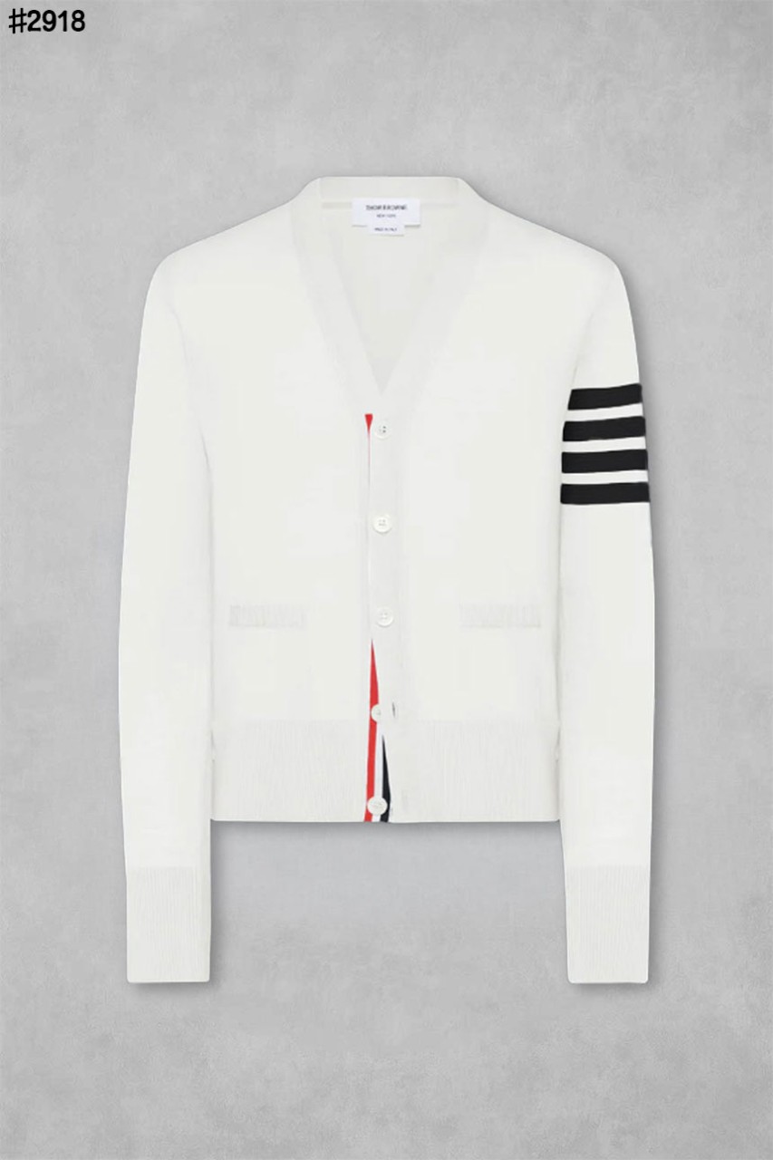 🍀 [THOM BROWNE] 톰브라운 코튼 4-바 크레이프 브이넥 가디건 🍀