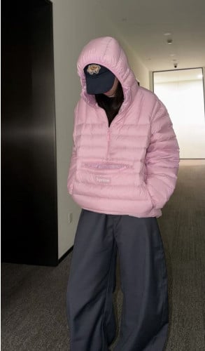 •슈프* WEEK6 마이크로다운 하프 집업 후드 풀오버 아노락 - 수입