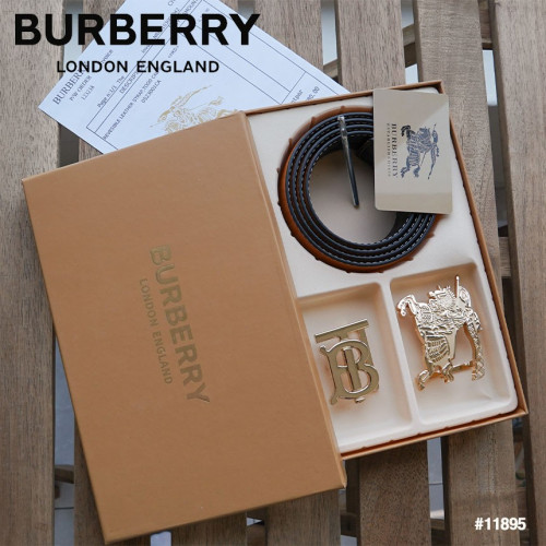🔆 [BURBERRY] 버버리 금장 투버클 양면스트랩 벨트셋 🔆