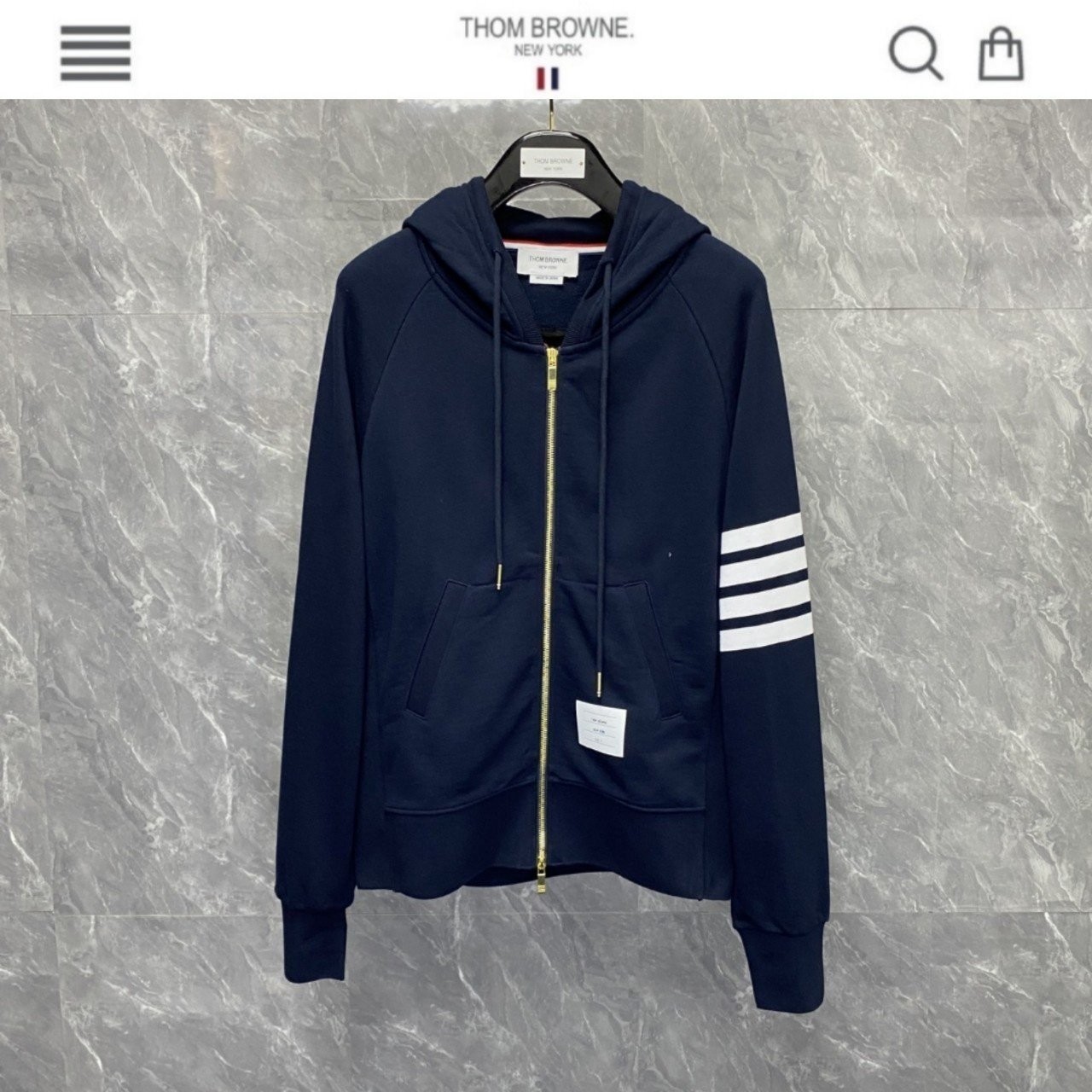 T/B 사선완장 시그니쳐 코튼 후드집업 네이비