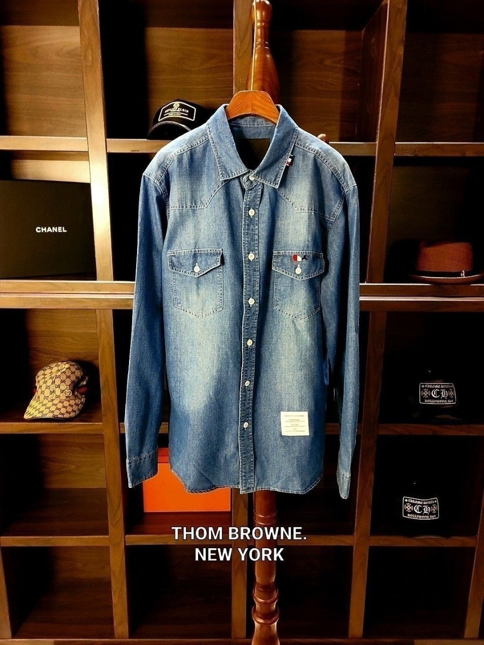 💕 톰* 클래식 whale 라인 시그니쳐 투포켓 워싱 연청데님셔츠