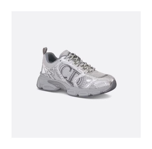 💕 디* 크로노 스니커즈 그레이 메시 & 실버 톤 래미네이트 레더-이펙트 패널