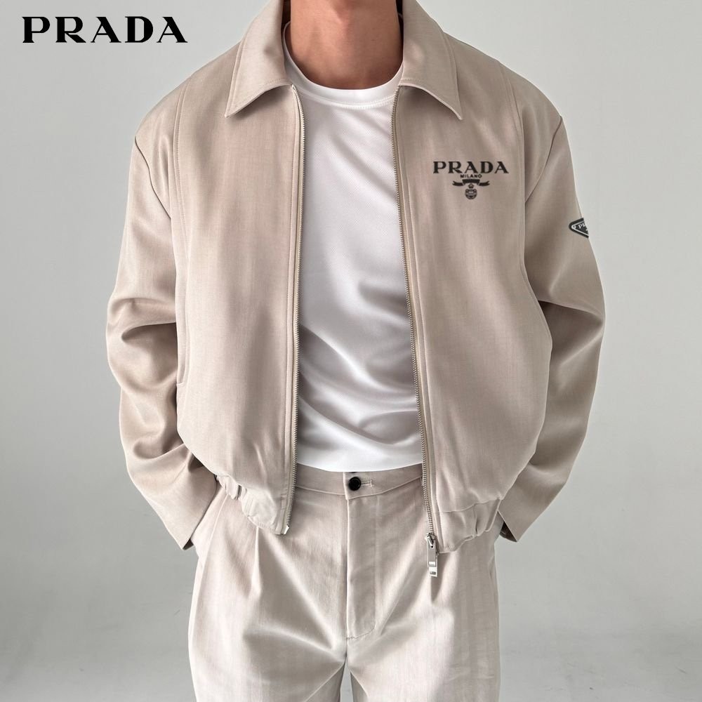 프라다 개버딘 로고 커스트 블루종 자켓