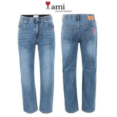 아미 블루 쿨터치 데님 세미 와이드 히든밴드 청바지