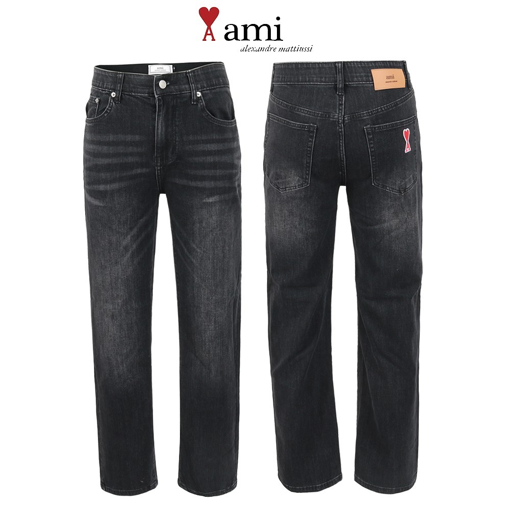 아미 블랙 쿨터치 데님 세미 와이드 히든밴드 청바지