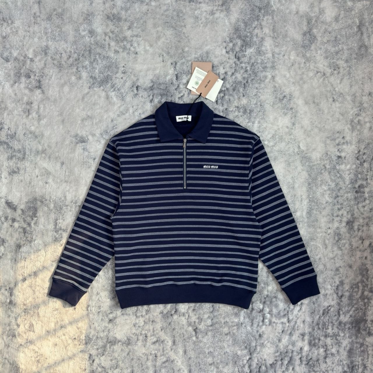 •미우미* 스트라이프 지퍼 폴로 셔츠