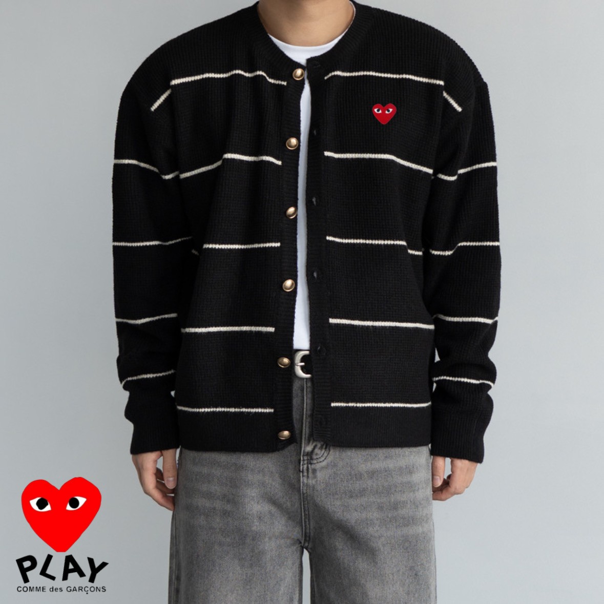 CDG 스트라이프 캐시 라운드 가디건