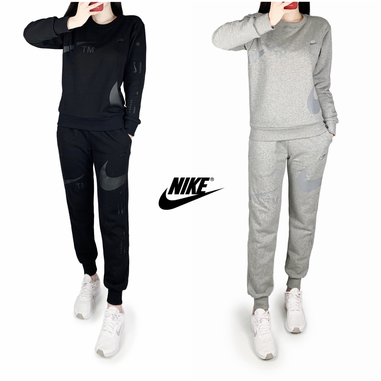 <나이키 쭈리 나염 자수 맨투맨 조거 세트>