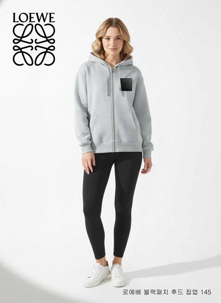 💕 로** 블랙가죽패치 쭈리 후드 집업 145