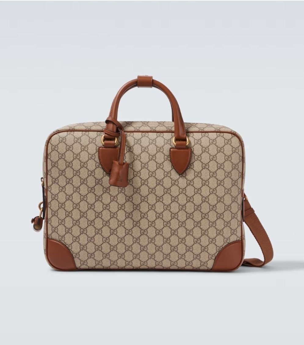 💕 구* GG 엠블럼 미디움 브리프케이스 베이지 다크 브라운