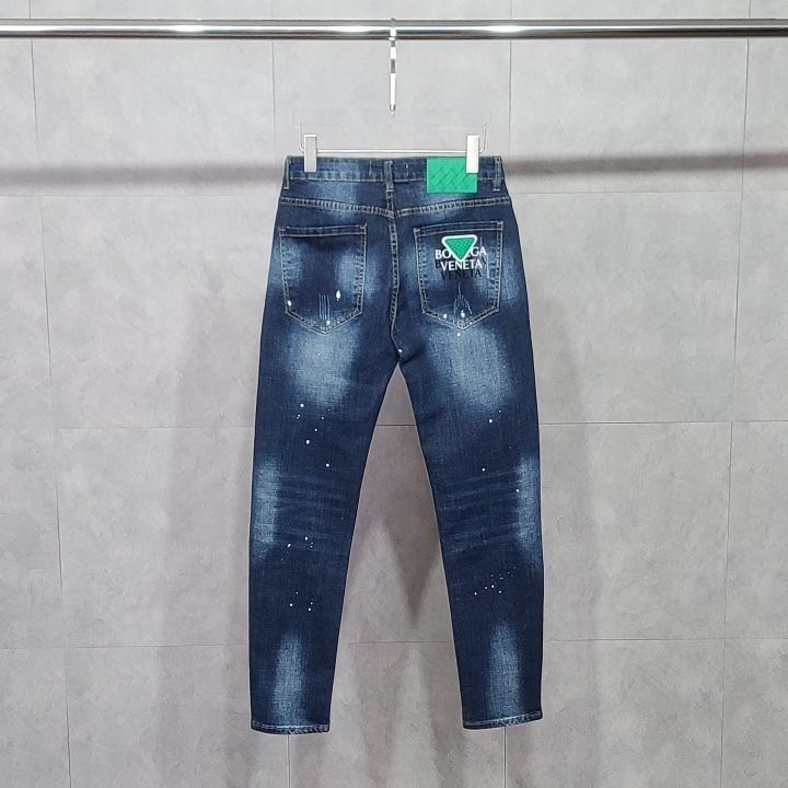 보테가베네타 그린 레더 패치 페인팅 워싱 청바지