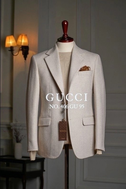 구찌 울 헤링본 블레이저 자켓 베이지