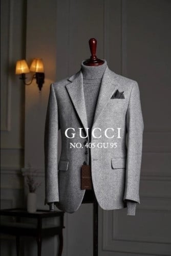 구찌 울 헤링본 블레이저 자켓 그레이