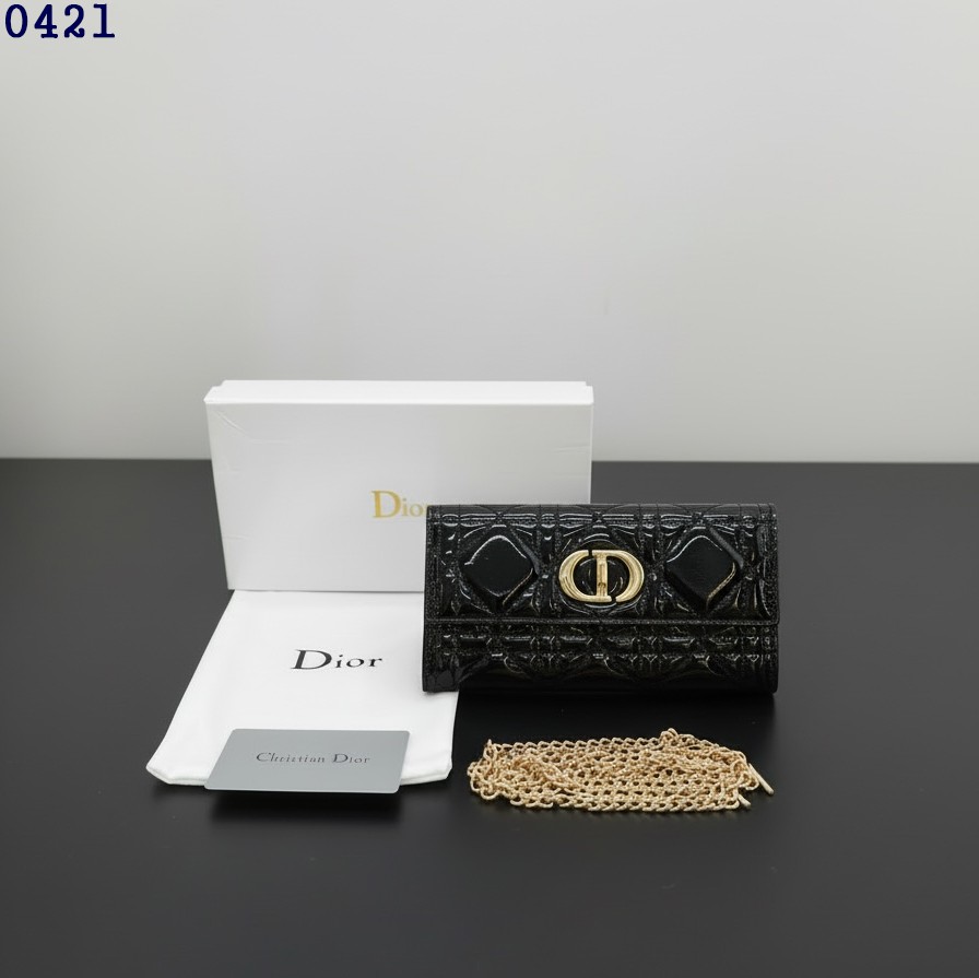 👹디올 페이턴트 까나쥬 블랙 체인 장지갑👹