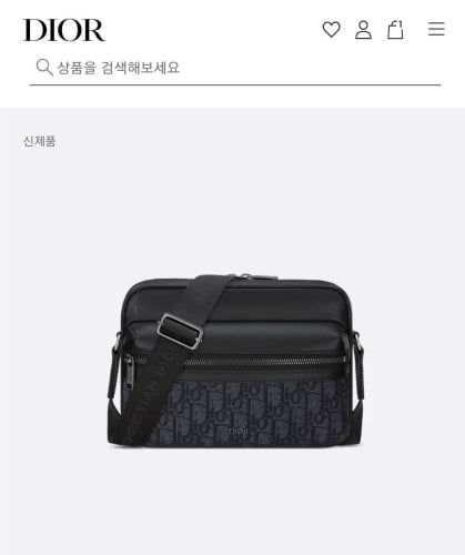 💕 디* Rider 2.0 지퍼 메신저백 블랙 Oblique 자카드 & 블랙 그레인 송아지 가죽