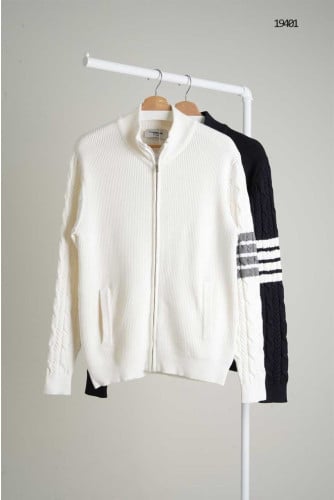 🔆 [THOM BROWNE] 톰브라운 4-바 케이블 풀집업 니트자켓 🔆