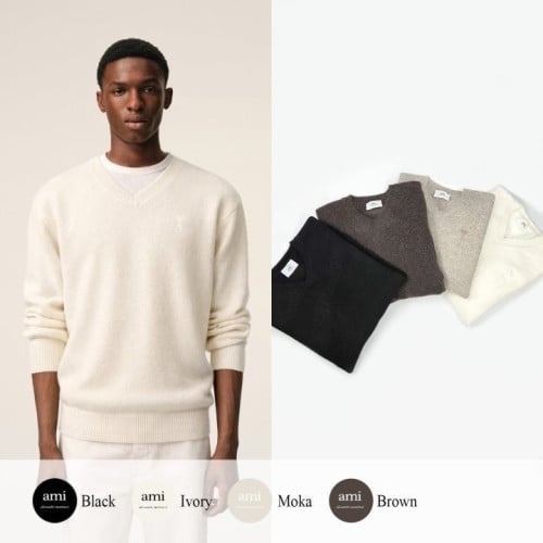 💕 아* 드 꾀흐 까마이외 자수 V넥 울 스웨터 (남성)