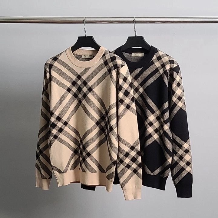 💕 버** 사선체크 라운드 니트